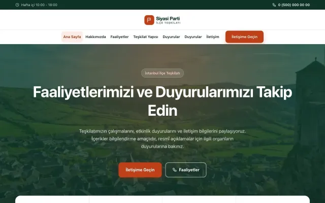 Merkez Yeşil Turuncu – Parti ve Aday Web Sitesi ana sayfa görünümü