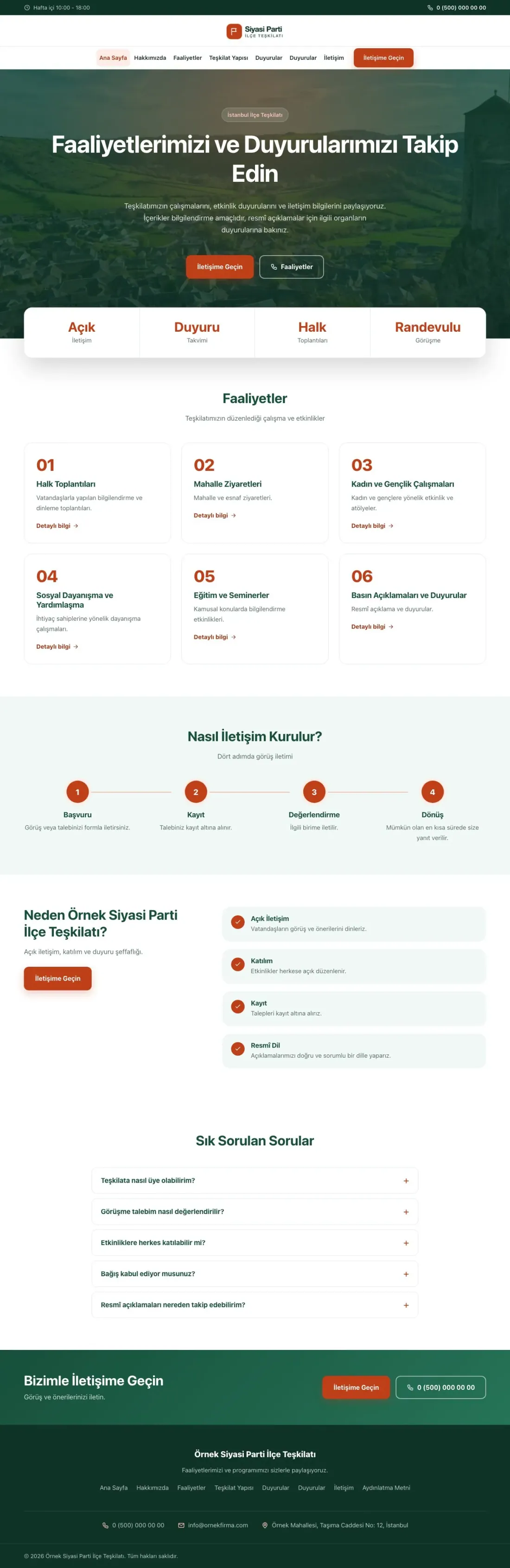 Merkez Yeşil Turuncu – Parti ve Aday Web Sitesi ana sayfa görünümü