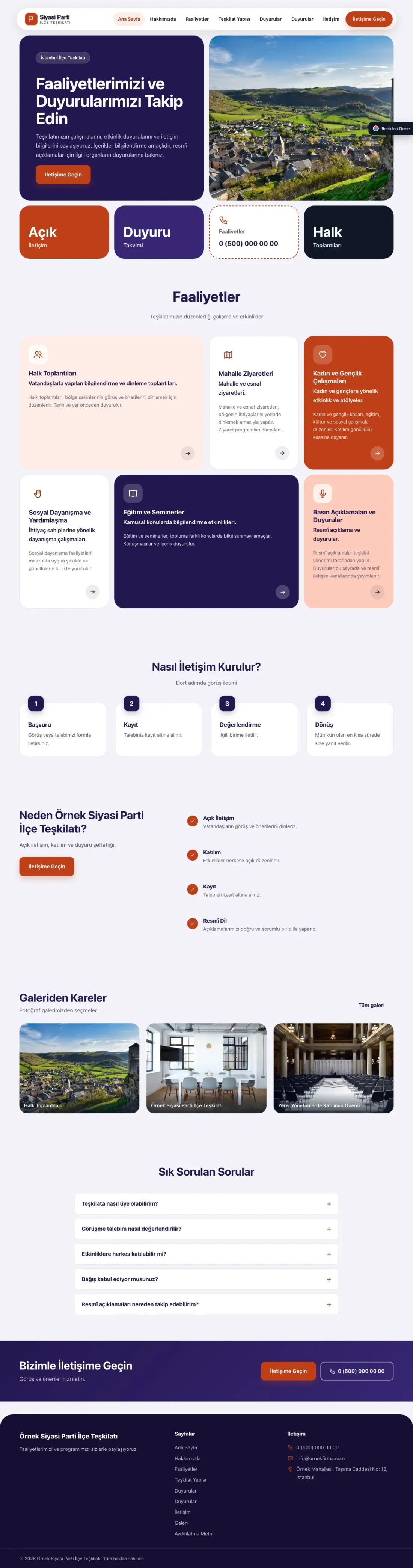 Parti ve Aday için Mozaik Lacivert Turuncu – Parti ve Aday Web Sitesi ana sayfa görünümü