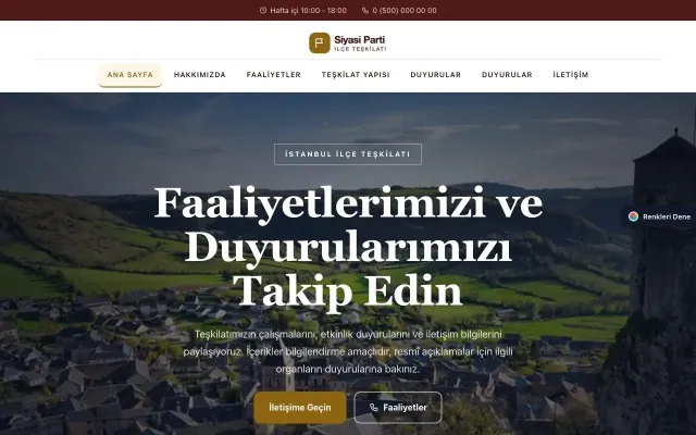 Parti ve Aday için Zigzag Bordo Amber – Parti ve Aday Web Sitesi ana sayfa görünümü