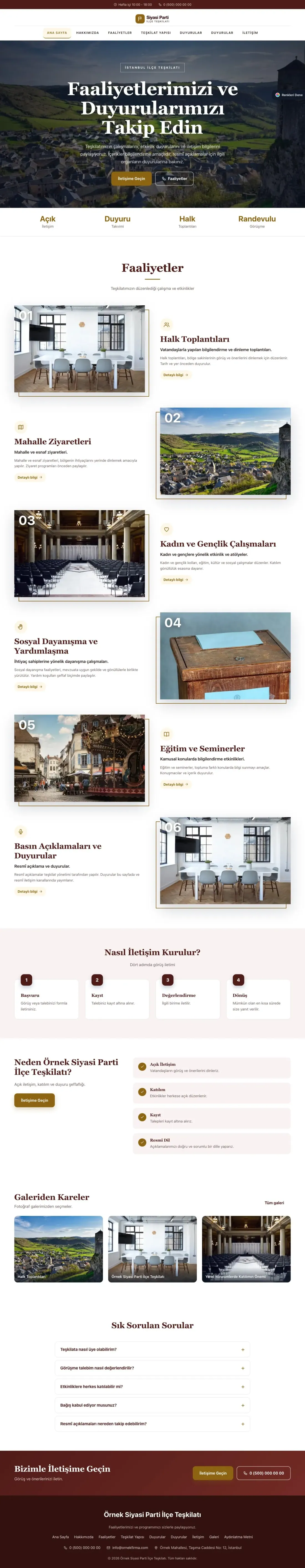 Parti ve Aday için Zigzag Bordo Amber – Parti ve Aday Web Sitesi ana sayfa görünümü