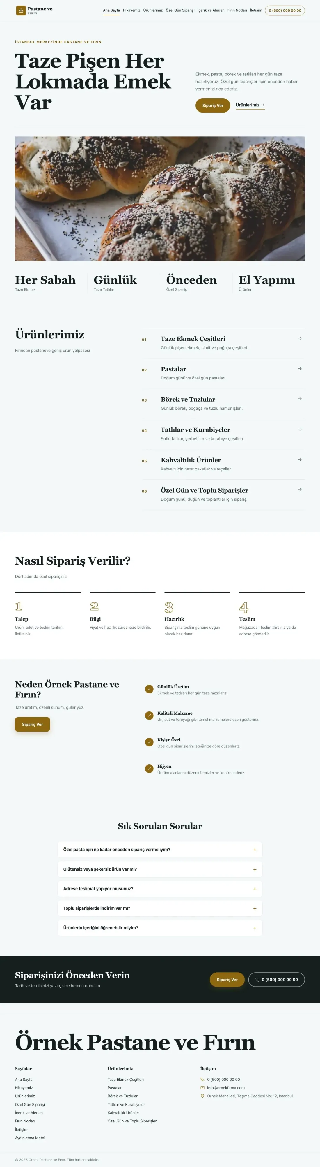 Editoryal Petrol Amber – Pastane ve Fırın Web Sitesi ana sayfa görünümü