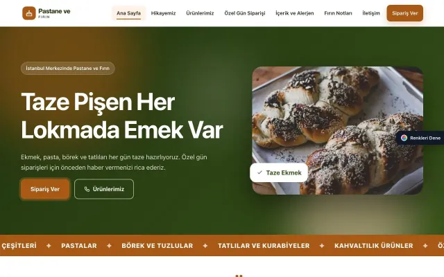 Pastane ve Fırın için Hareketli Yeşil Turuncu – Pastane ve Fırın Web Sitesi ana sayfa görünümü
