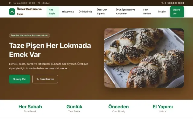 Pastane ve Fırın için Klasik Kahve Yeşil – Pastane ve Fırın Web Sitesi ana sayfa görünümü