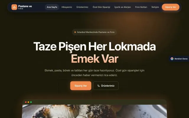 Pastane ve Fırın için Koyu Modern Zeytin Turuncu – Pastane ve Fırın Web Sitesi ana sayfa görünümü