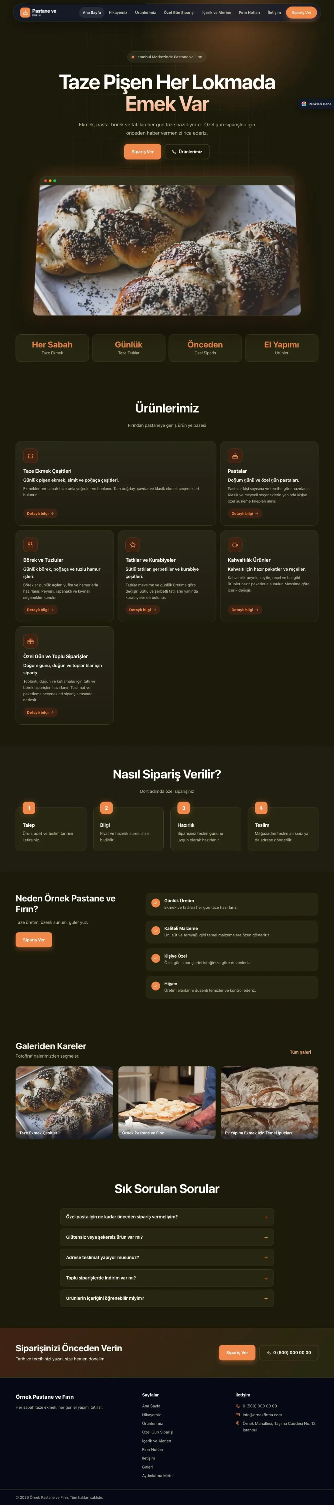 Pastane ve Fırın için Koyu Modern Zeytin Turuncu – Pastane ve Fırın Web Sitesi ana sayfa görünümü