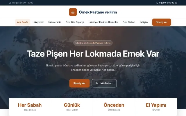 Pastane ve Fırın için Merkez Mavi Turuncu – Pastane ve Fırın Web Sitesi ana sayfa görünümü