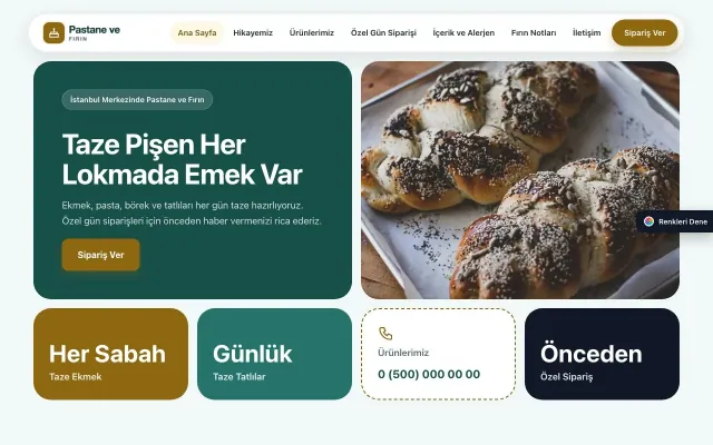 Pastane ve Fırın için Mozaik Petrol Amber – Pastane ve Fırın Web Sitesi ana sayfa görünümü