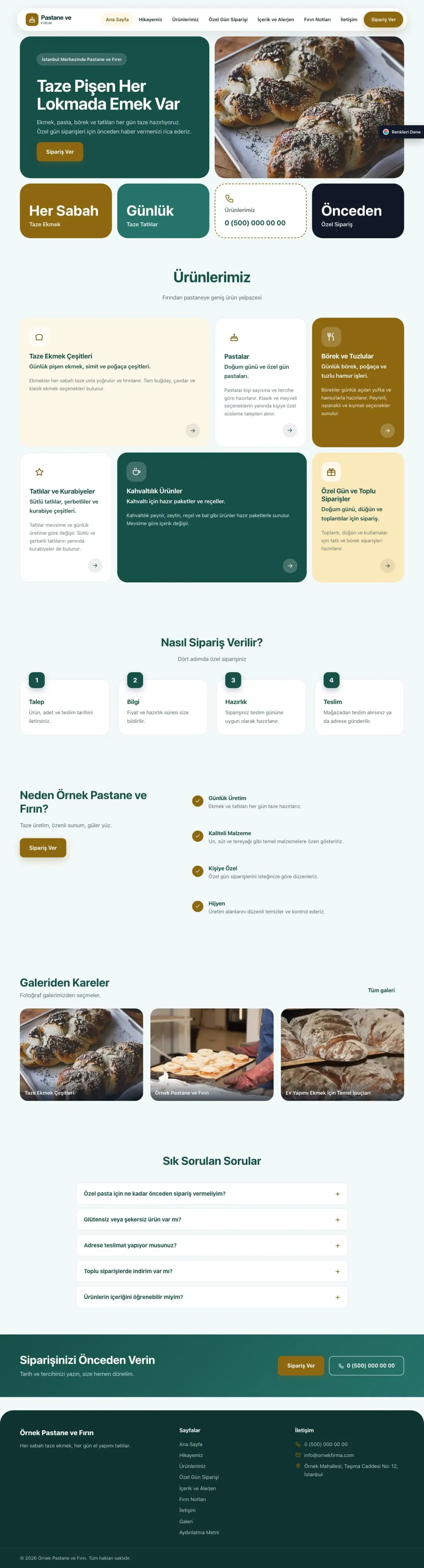 Pastane ve Fırın için Mozaik Petrol Amber – Pastane ve Fırın Web Sitesi ana sayfa görünümü