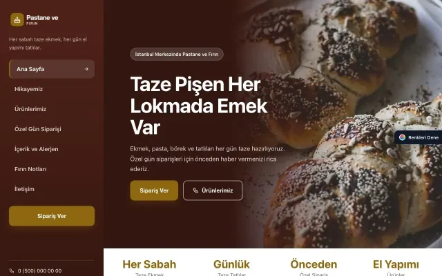 Pastane ve Fırın için Sol Menü Bordo Amber – Pastane ve Fırın Web Sitesi ana sayfa görünümü