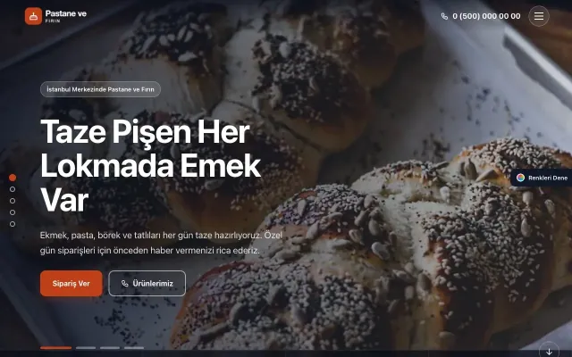 Pastane ve Fırın için Tam Ekran Petrol Turuncu – Pastane ve Fırın Web Sitesi ana sayfa görünümü