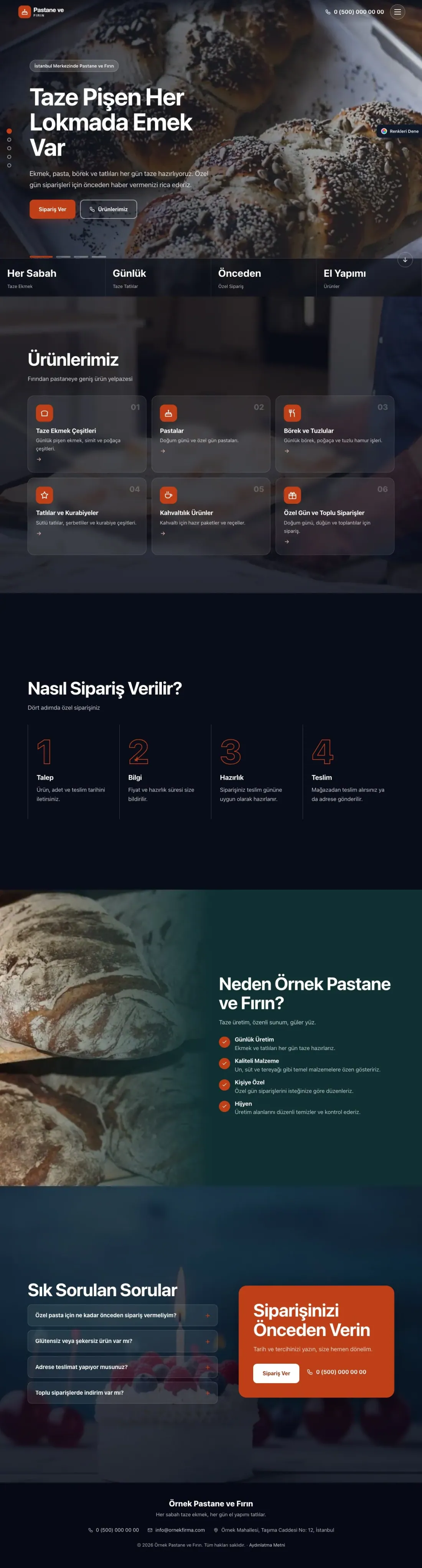 Pastane ve Fırın için Tam Ekran Petrol Turuncu – Pastane ve Fırın Web Sitesi ana sayfa görünümü