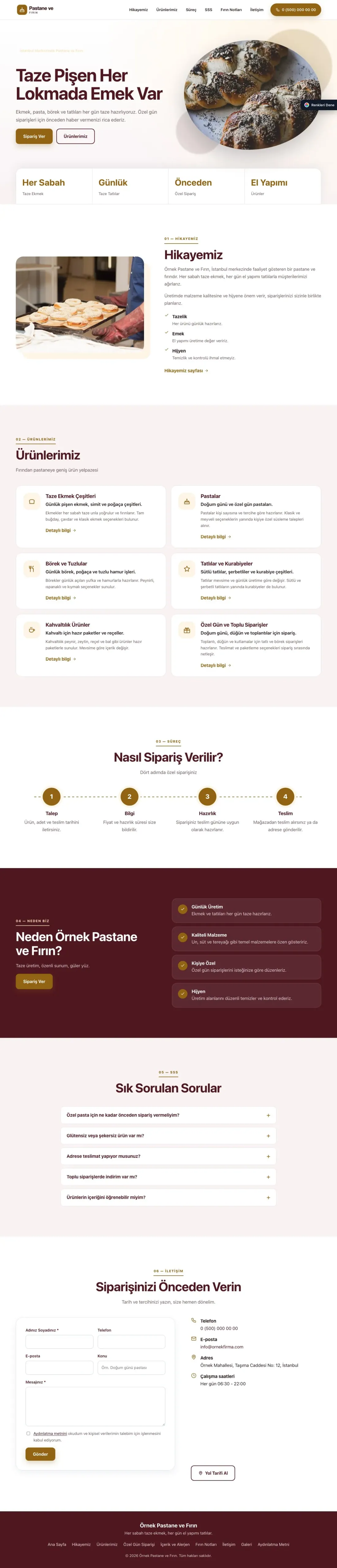 Pastane ve Fırın için Tek Sayfa Bordo Turuncu – Pastane ve Fırın Web Sitesi ana sayfa görünümü