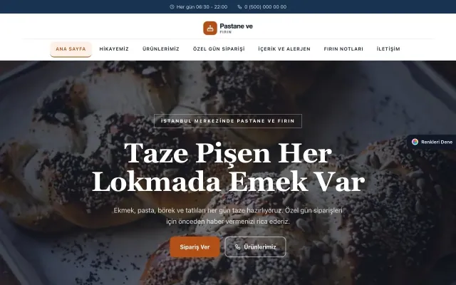 Pastane ve Fırın için Zigzag Mavi Turuncu – Pastane ve Fırın Web Sitesi ana sayfa görünümü