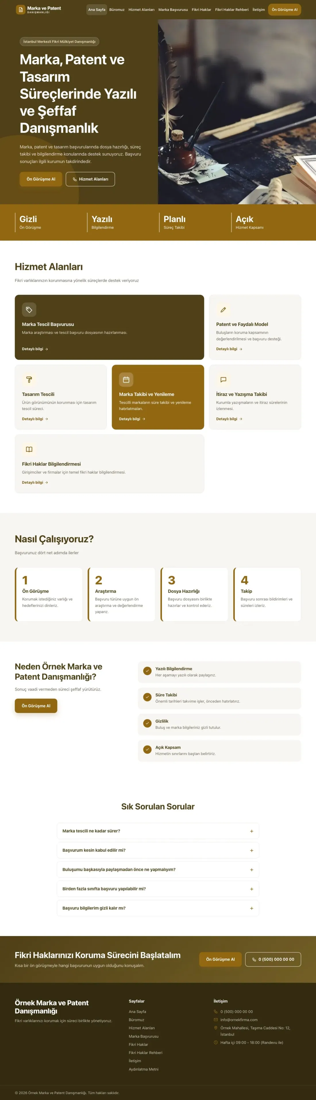 Blok Kahve Amber – Patent ve Marka Danışmanlığı Web Sitesi ana sayfa görünümü