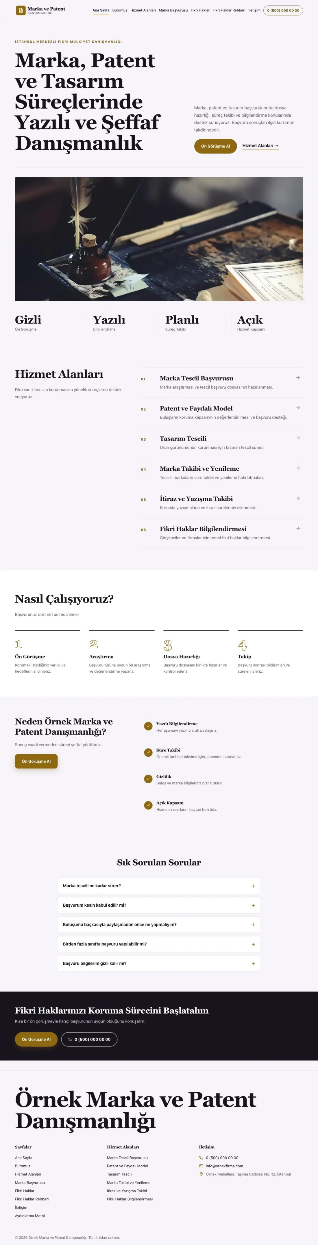 Editoryal Mor Amber – Patent ve Marka Danışmanlığı Web Sitesi ana sayfa görünümü