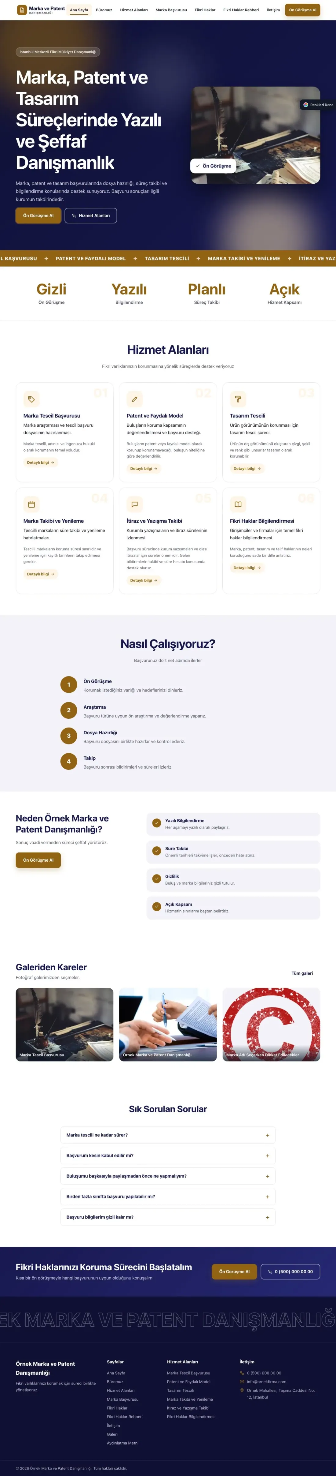 Patent ve Marka Danışmanlığı için Hareketli Lacivert Turuncu – Patent ve Marka Danışmanlığı Web Sitesi ana sayfa görünümü