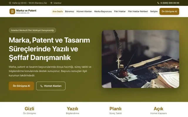 Klasik Zeytin Amber – Patent ve Marka Danışmanlığı Web Sitesi ana sayfa görünümü
