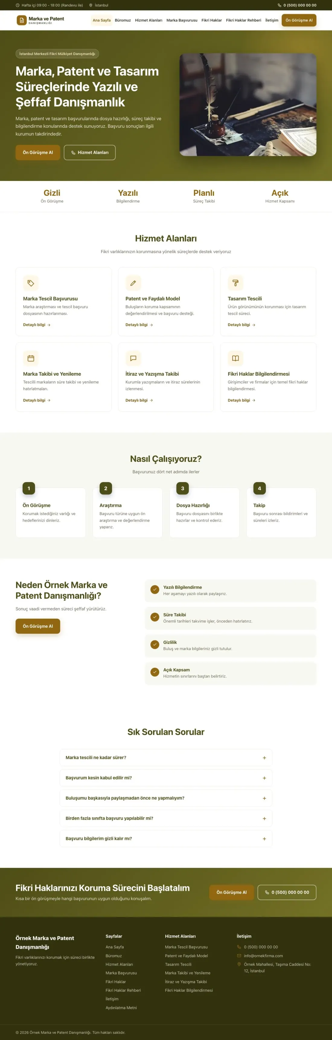 Klasik Zeytin Amber – Patent ve Marka Danışmanlığı Web Sitesi ana sayfa görünümü