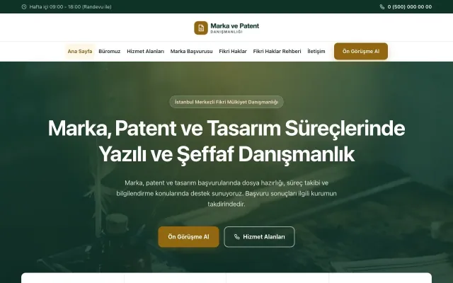 Merkez Petrol Amber – Patent ve Marka Danışmanlığı Web Sitesi ana sayfa görünümü