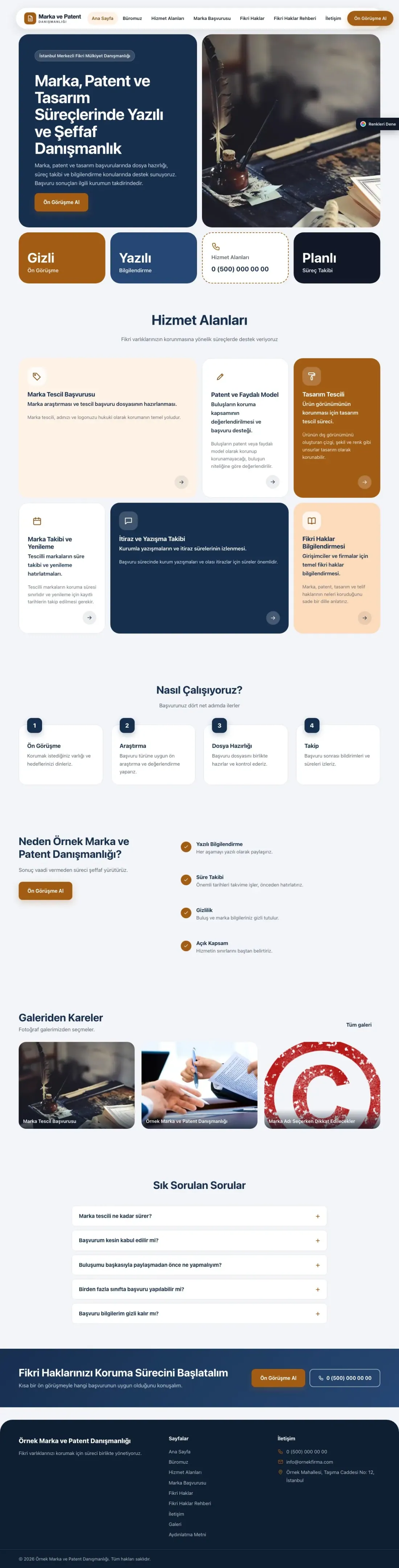 Patent ve Marka Danışmanlığı için Mozaik Mavi Turuncu – Patent ve Marka Danışmanlığı Web Sitesi ana sayfa görünümü