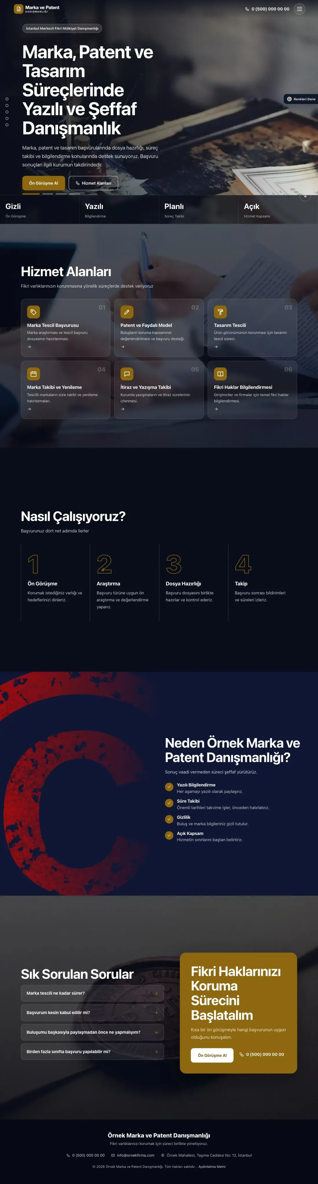 Patent ve Marka Danışmanlığı için Tam Ekran Lacivert Amber – Patent ve Marka Danışmanlığı Web Sitesi ana sayfa görünümü