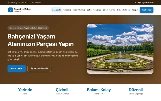 Klasik Kahve Mavi – Peyzaj Web Sitesi ana sayfa görünümü