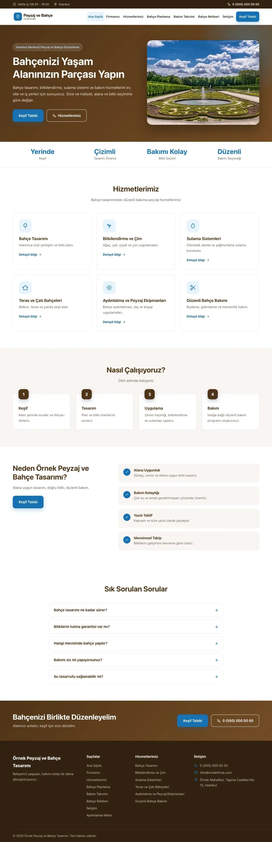 Klasik Kahve Mavi – Peyzaj Web Sitesi ana sayfa görünümü
