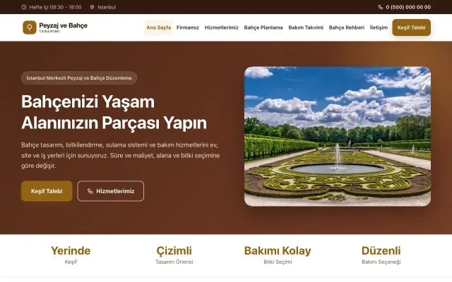 Klasik Kahve Turuncu – Peyzaj Web Sitesi ana sayfa görünümü
