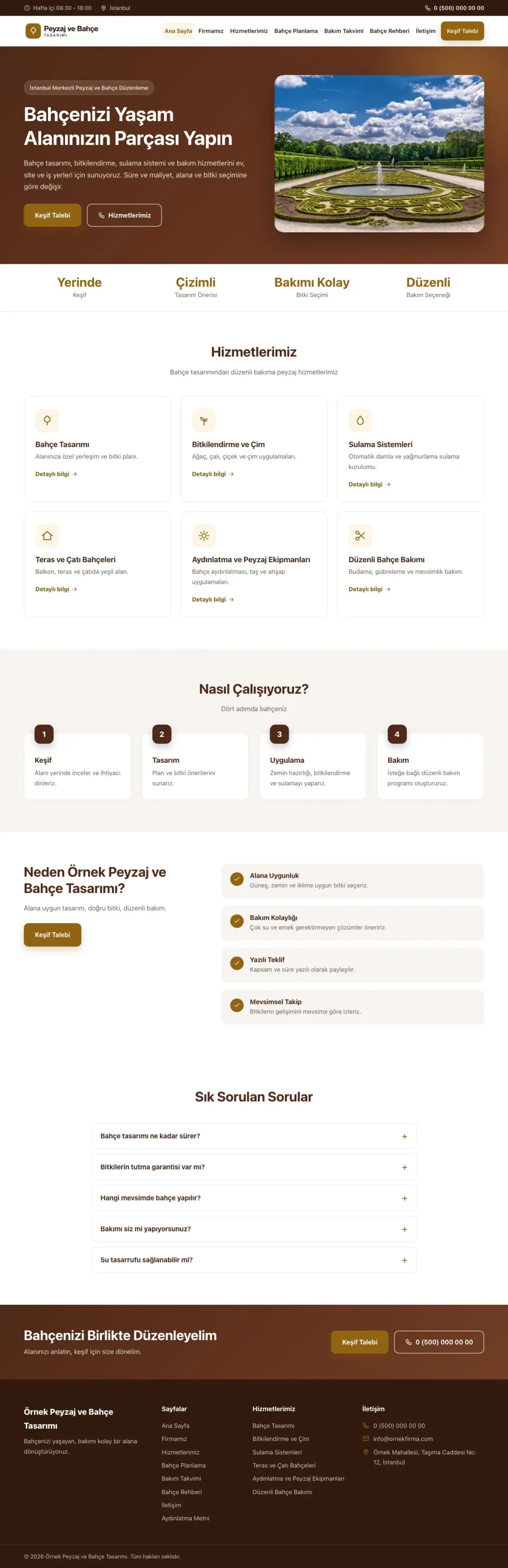 Klasik Kahve Turuncu – Peyzaj Web Sitesi ana sayfa görünümü