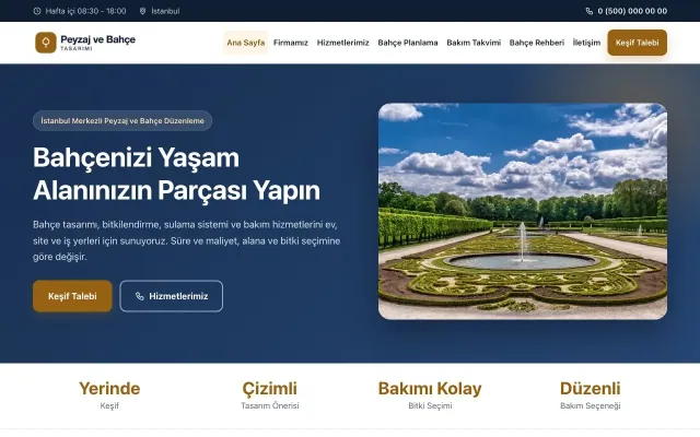 Klasik Mavi Turuncu – Peyzaj Web Sitesi ana sayfa görünümü