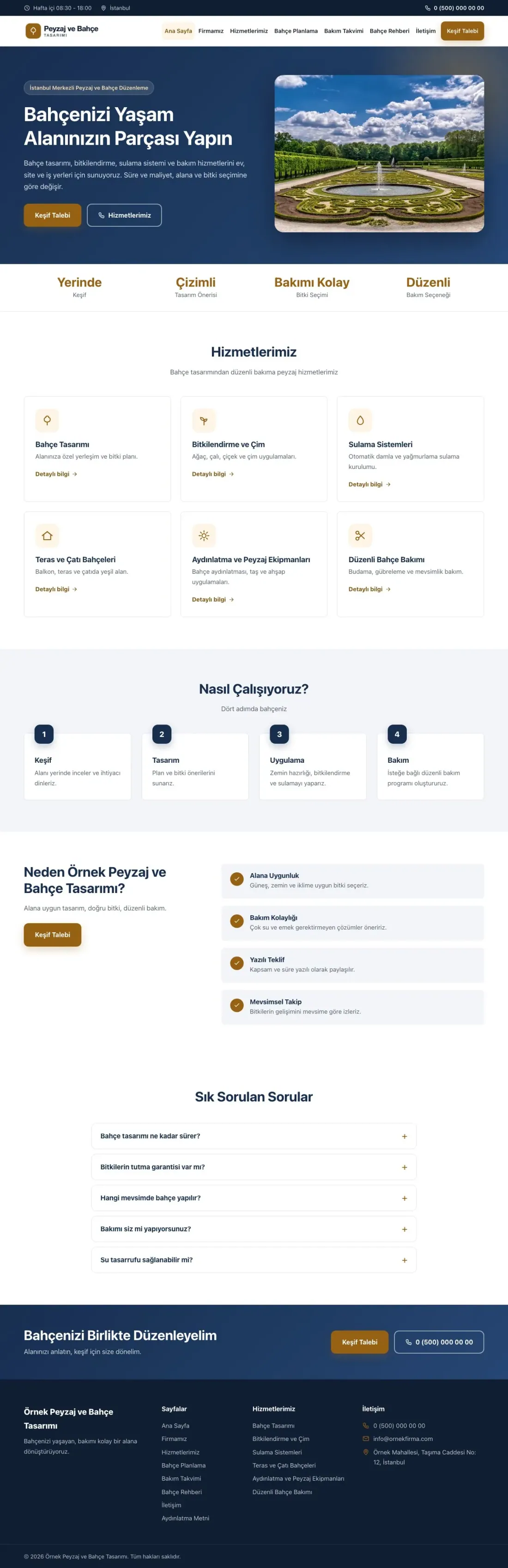 Klasik Mavi Turuncu – Peyzaj Web Sitesi ana sayfa görünümü