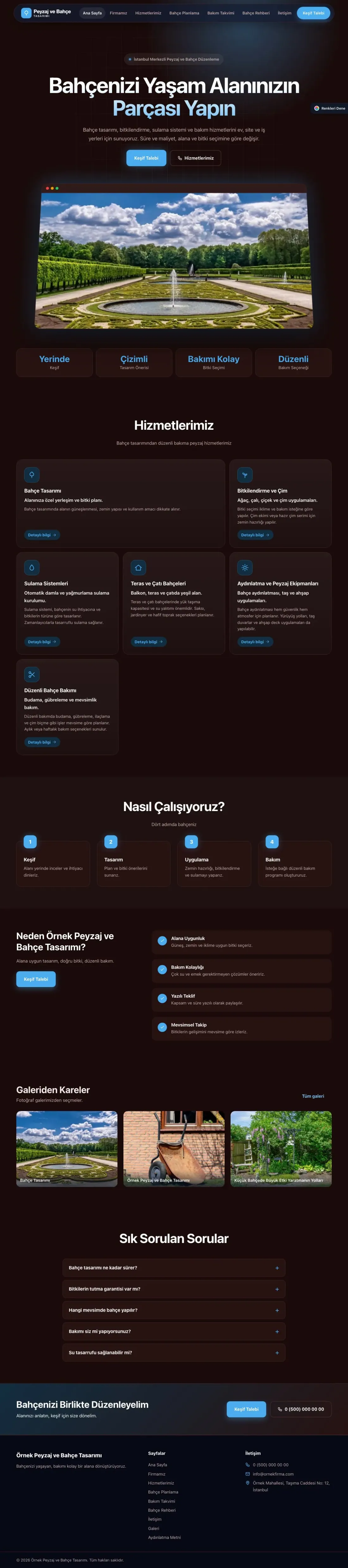 Peyzaj için Koyu Modern Bordo Mavi – Peyzaj Web Sitesi ana sayfa görünümü