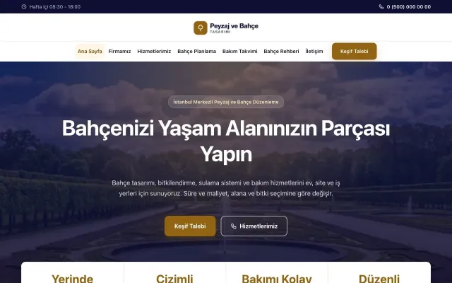 Merkez Lacivert Turuncu – Peyzaj Web Sitesi ana sayfa görünümü