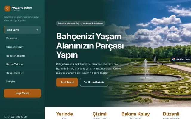 Peyzaj için Sol Menü Petrol Turuncu – Peyzaj Web Sitesi ana sayfa görünümü