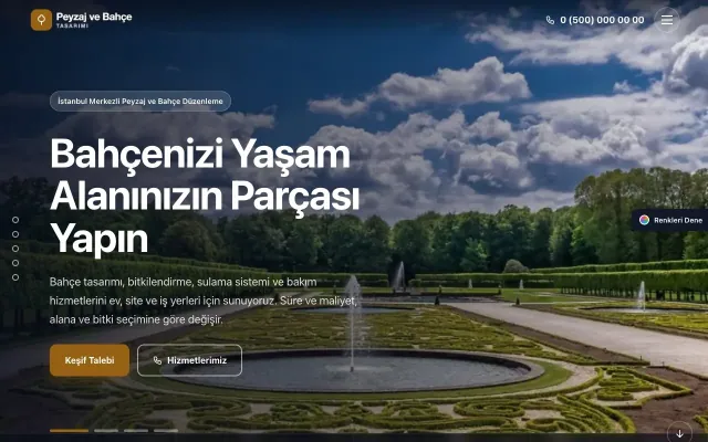 Peyzaj için Tam Ekran Mavi Turuncu – Peyzaj Web Sitesi ana sayfa görünümü