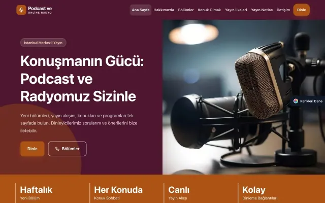 Podcast ve Radyo için Blok Erik Turuncu – Podcast ve Radyo Web Sitesi ana sayfa görünümü