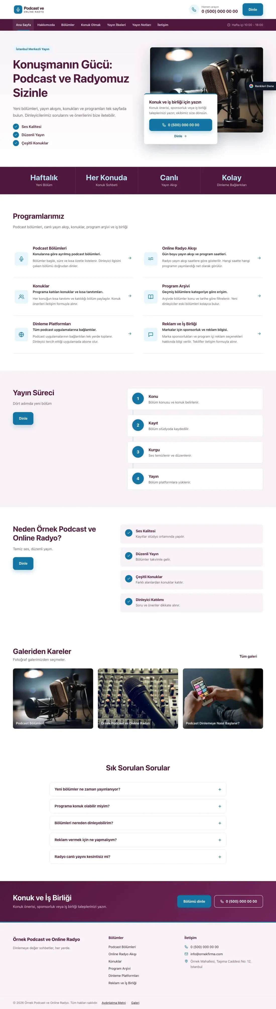 Podcast ve Radyo için Bölünmüş Erik Mavi – Podcast ve Radyo Web Sitesi ana sayfa görünümü
