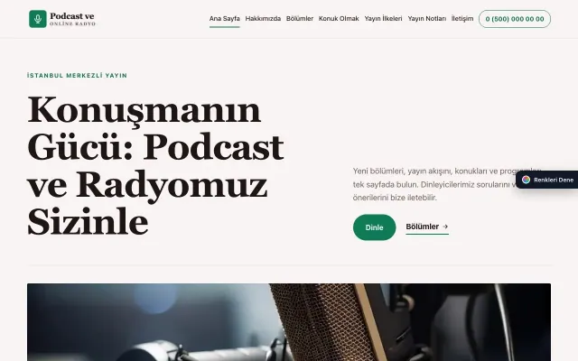 Podcast ve Radyo için Dergi Editoryal Bordo Turkuaz – Podcast ve Radyo Web Sitesi ana sayfa görünümü