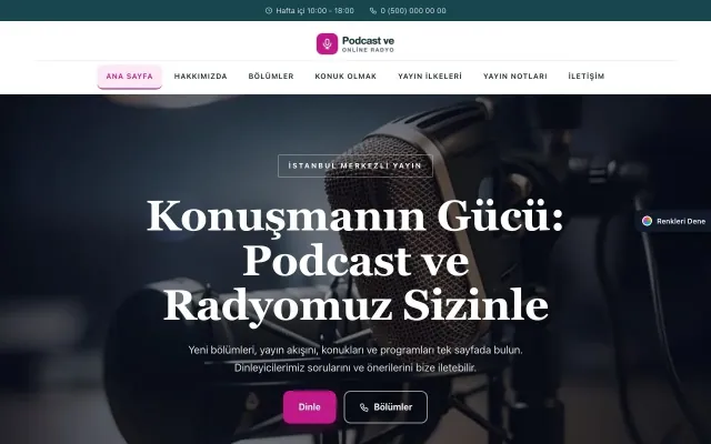 Podcast ve Radyo için Zigzag Petrol Pembe – Podcast ve Radyo Web Sitesi ana sayfa görünümü