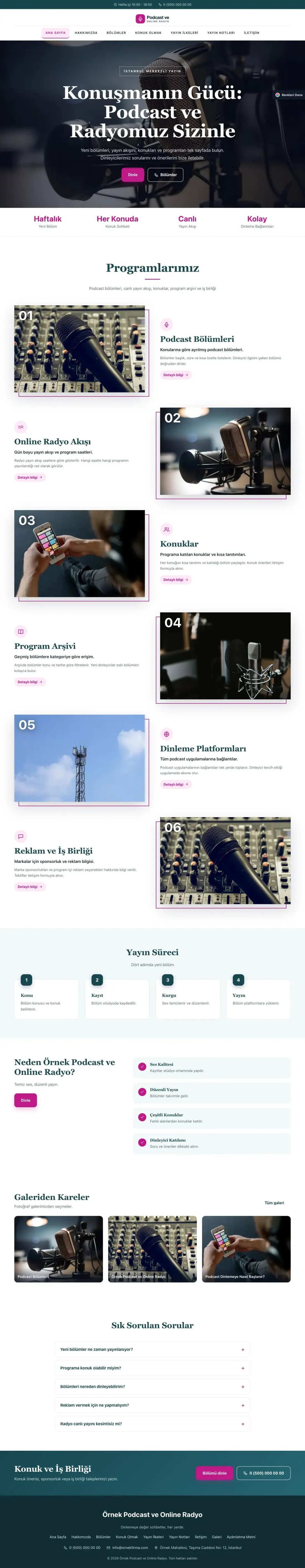 Podcast ve Radyo için Zigzag Petrol Pembe – Podcast ve Radyo Web Sitesi ana sayfa görünümü