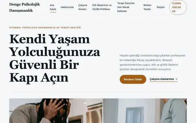 Psikolog için Editoryal Mavi Turuncu – Psikolog Web Sitesi ana sayfa görünümü