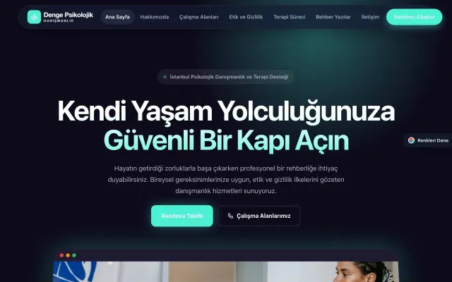 Psikolog için Koyu Modern Lacivert Turkuaz – Psikolog Web Sitesi ana sayfa görünümü