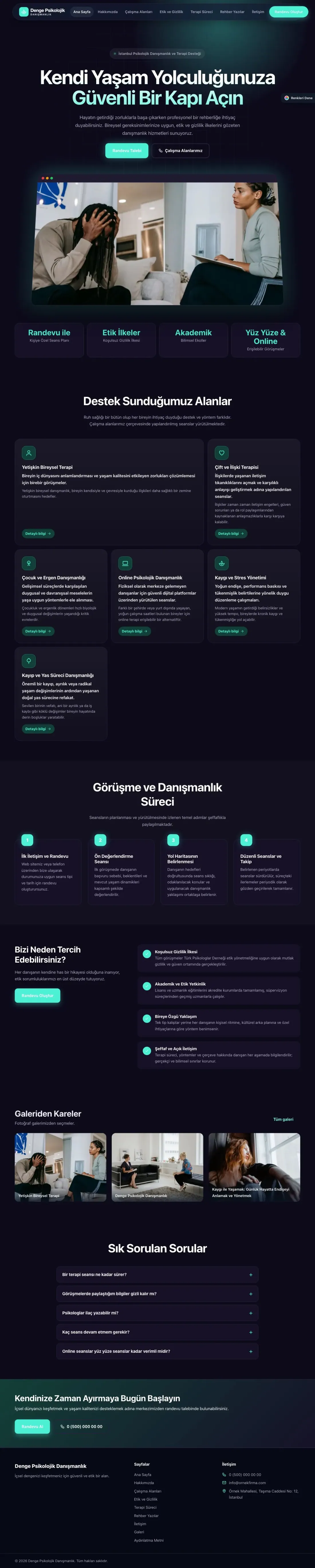 Psikolog için Koyu Modern Lacivert Turkuaz – Psikolog Web Sitesi ana sayfa görünümü