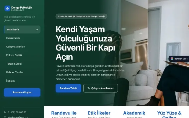 Psikolog için Sol Menü Petrol Mavi – Psikolog Web Sitesi ana sayfa görünümü