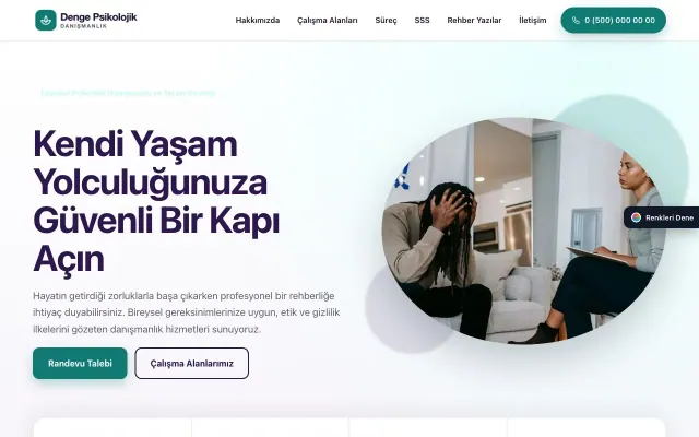 Psikolog için Tek Sayfa Mor Turkuaz – Psikolog Web Sitesi ana sayfa görünümü