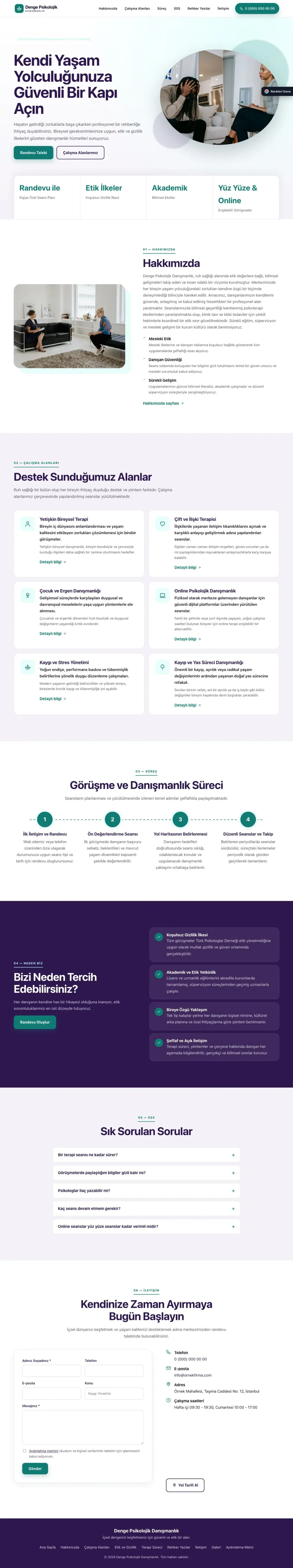 Psikolog için Tek Sayfa Mor Turkuaz – Psikolog Web Sitesi ana sayfa görünümü