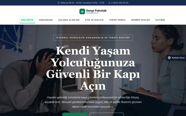Psikolog için Zigzag Mavi Turkuaz – Psikolog Web Sitesi ana sayfa görünümü