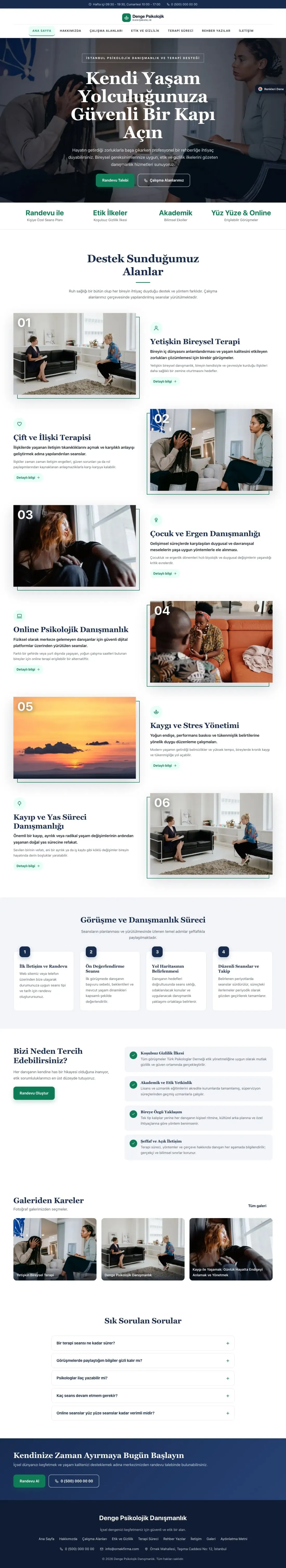 Psikolog için Zigzag Mavi Turkuaz – Psikolog Web Sitesi ana sayfa görünümü