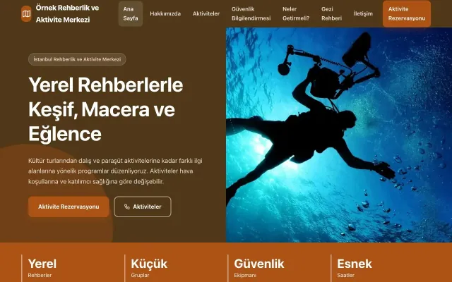 Rehber ve Aktivite için Blok Kahve Turuncu – Rehber ve Aktivite Web Sitesi ana sayfa görünümü